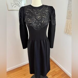 Saks Fifth Avenue Black Long Sleeve Dress with Lace Accents